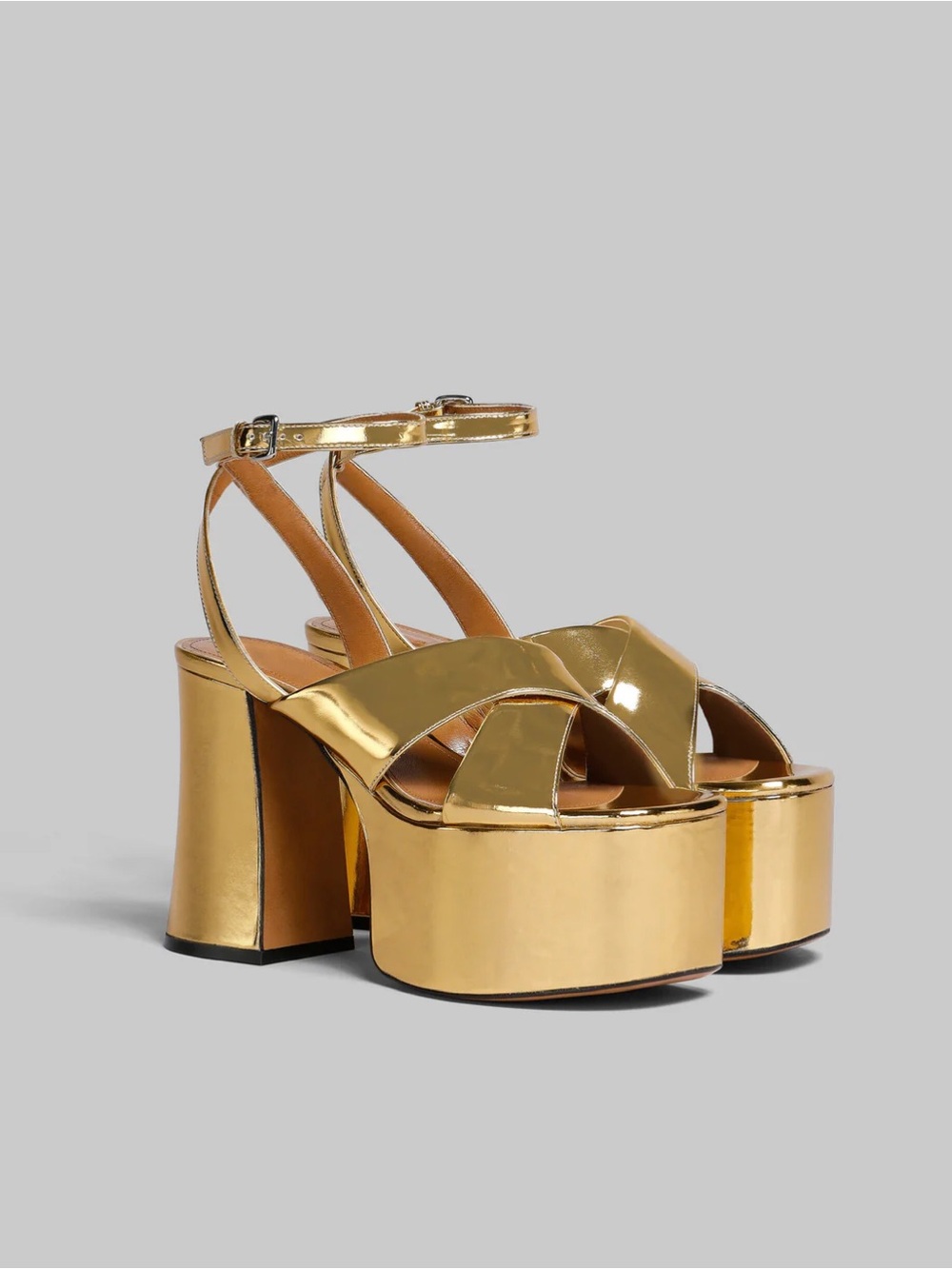 Marni Gold Leather Platform Sandals Size 36